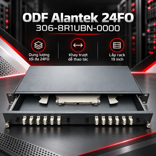 Hộp phối quang ODF Alantek khay trượt 24FO lắp rack 19 inch 306-8R1UBN-0000