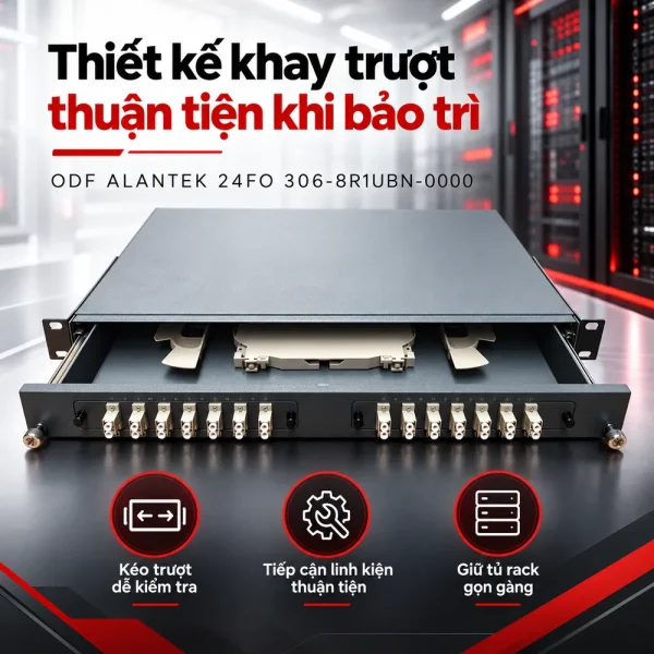 Hộp phối quang ODF Alantek khay trượt 24FO lắp rack 19 inch 306-8R1UBN-0000