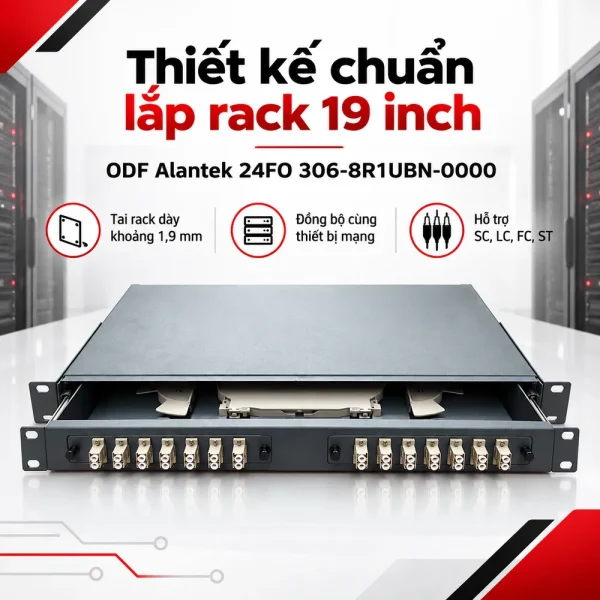 Hộp phối quang ODF Alantek khay trượt 24FO lắp rack 19 inch 306-8R1UBN-0000