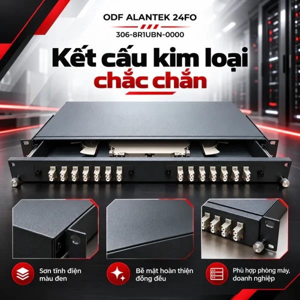 Hộp phối quang ODF Alantek khay trượt 24FO lắp rack 19 inch 306-8R1UBN-0000