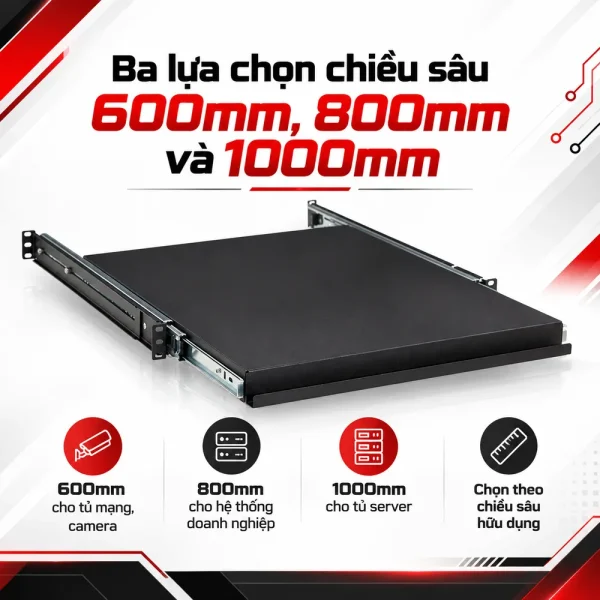 Khay trượt tủ Rack sâu 600, 800, 1000