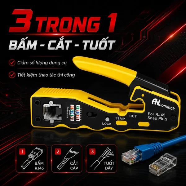Kìm bấm hạt mạng Ancomteck ACT-TK7066 xuyên thấu RJ45