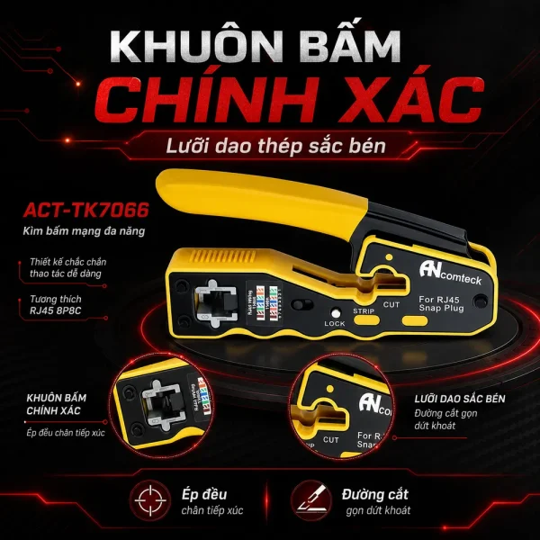 Kìm bấm hạt mạng Ancomteck ACT-TK7066 xuyên thấu RJ45
