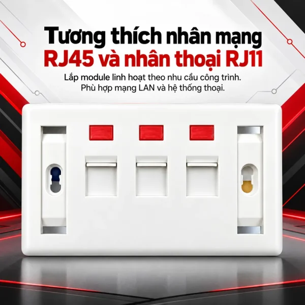 Mặt ổ cắm mạng âm tường COMMSCOPE/AMP 3 port chính hãng