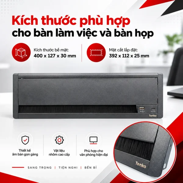 Nắp hộp điện âm bàn nhôm màu đen Tenko