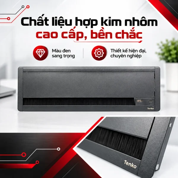 Nắp hộp điện âm bàn nhôm màu đen Tenko