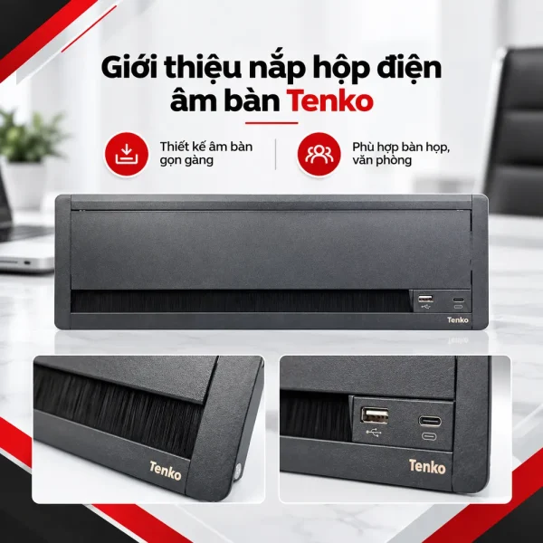 Nắp hộp điện âm bàn nhôm màu đen Tenko