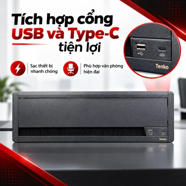 Nắp hộp điện âm bàn nhôm màu đen Tenko