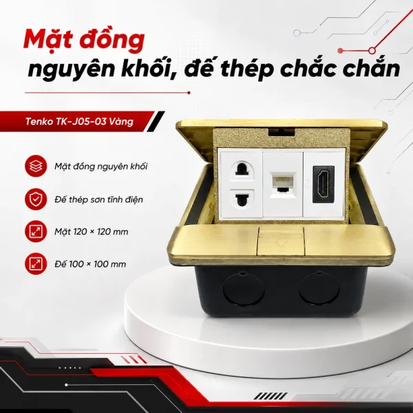 Ổ cắm âm sàn 1 ổ 2 chấu + 1 cổng mạng + 1 HDMI Tenko TK-J05-03 Vàng