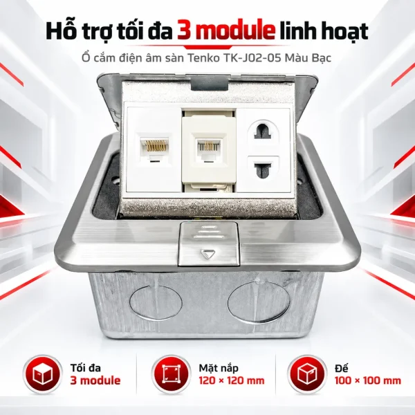 Ổ cắm điện âm sàn 1 cổng LAN và 1 cổng thoại Tenko TK-J02-05 (Màu Bạc)