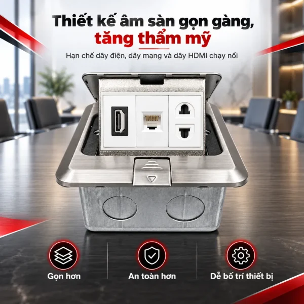 Ổ cắm điện âm sàn Tenko TK-J02-06 kèm cổng LAN và HDMI