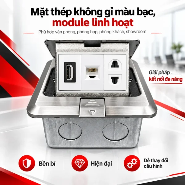 Ổ cắm điện âm sàn Tenko TK-J02-06 kèm cổng LAN và HDMI