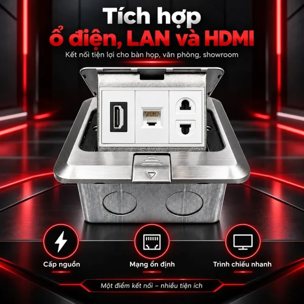 Ổ cắm điện âm sàn Tenko TK-J02-06 kèm cổng LAN và HDMI