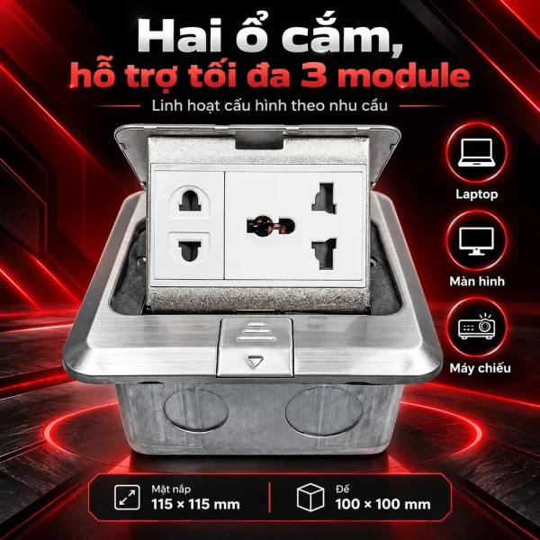 Ổ cắm điện âm sàn Tenko TK-J02-15 2 ổ cắm (màu Bạc)