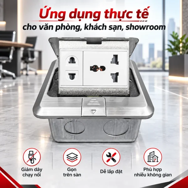 Ổ cắm điện âm sàn Tenko TK-J02-15 2 ổ cắm (màu Bạc)