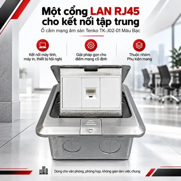 Ổ cắm mạng âm sàn 1 cổng LAN RJ45 Tenko TK-J02-01 Màu Bạc