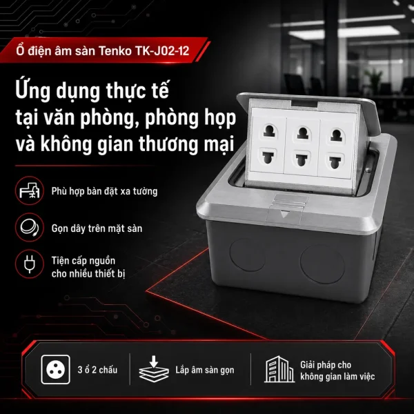 Ổ điện âm sàn 3 ổ 2 chấu Tenko TK-J02-12