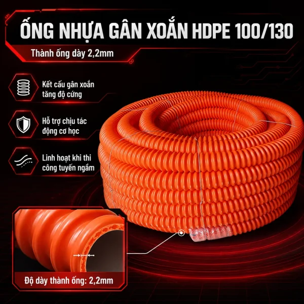 Ống nhựa gân xoắn HDPE 100/130