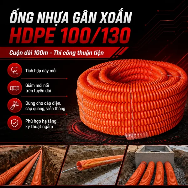 Ống nhựa gân xoắn HDPE 100/130