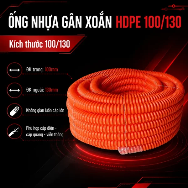 Ống nhựa gân xoắn HDPE 100/130