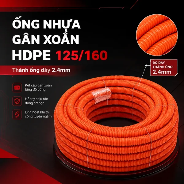 Ống nhựa gân xoắn HDPE 125/160