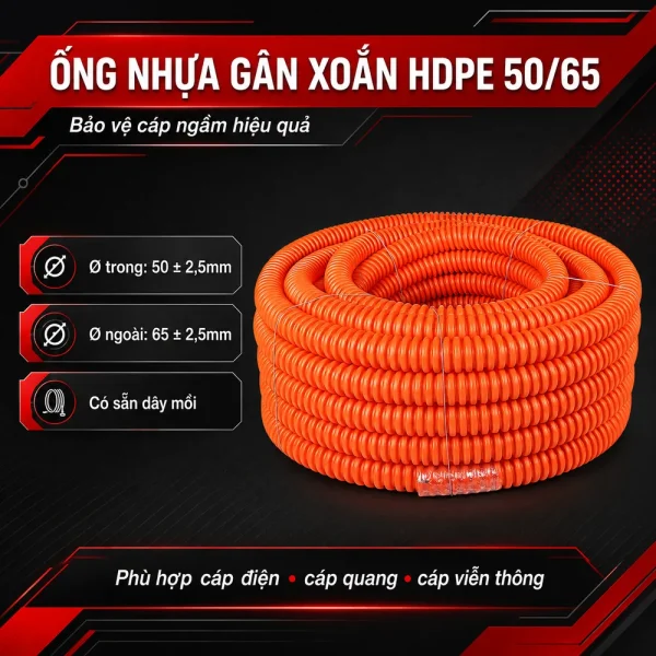 Ống nhựa gân xoắn HDPE 50/65
