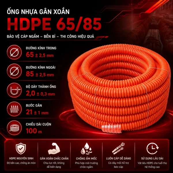 Ống nhựa gân xoắn HDPE 65/85