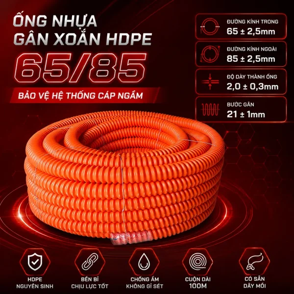 Ống nhựa gân xoắn HDPE 65/85