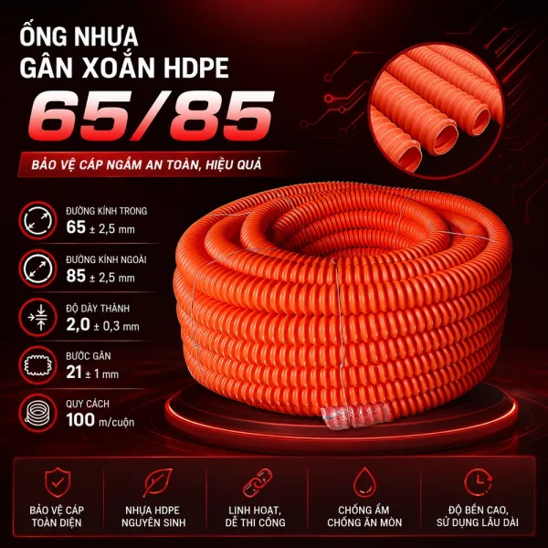 Ống nhựa gân xoắn HDPE 65/85