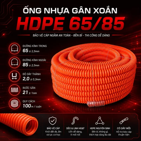 Ống nhựa gân xoắn HDPE 65/85
