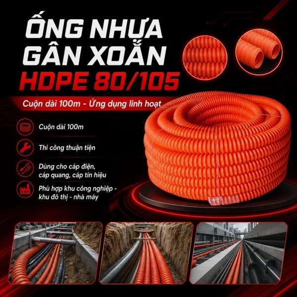 Ống nhựa gân xoắn HDPE 80/105