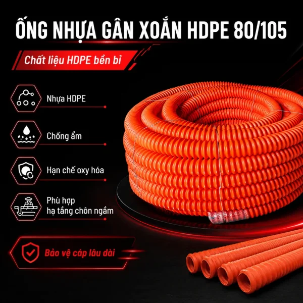 Ống nhựa gân xoắn HDPE 80/105