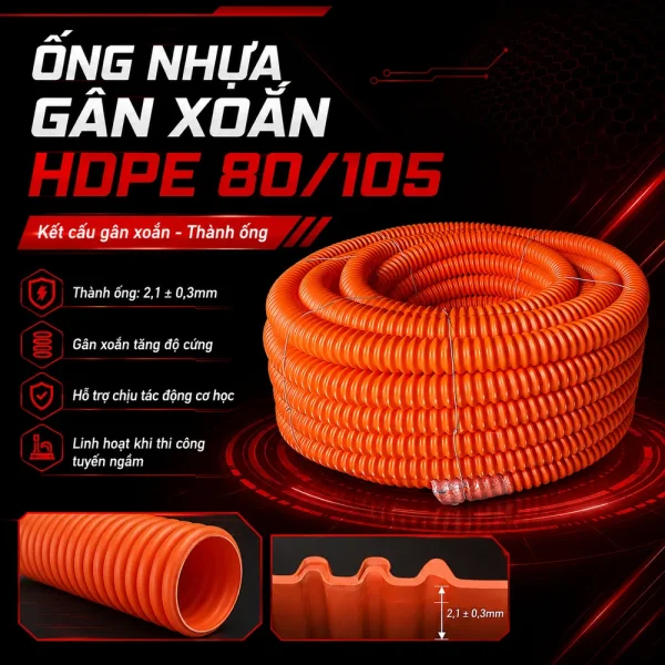 Ống nhựa gân xoắn HDPE 80/105
