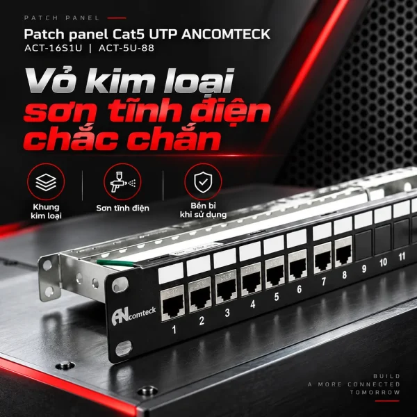 Patch panel Cat5 UTP ANCOMTECK 16 cổng ACT-16S1U|ACT-5U-88