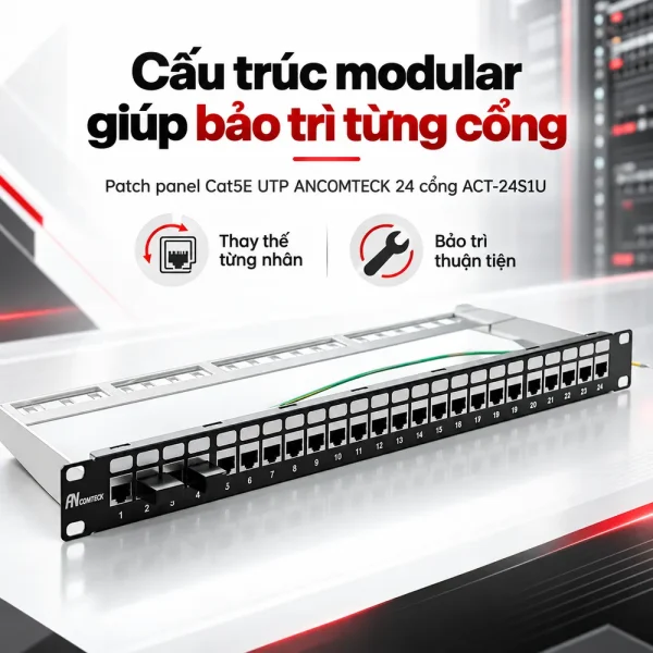 Patch panel Cat5E UTP ANCOMTECK 24 cổng ACT-24S1U