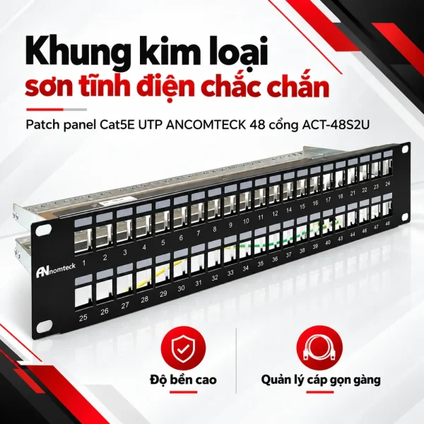 Patch panel Cat5E UTP ANCOMTECK 48 cổng ACT-48S2U