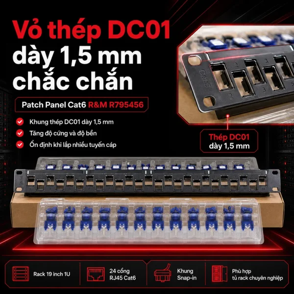 Patch panel Cat6 R&M R795456 24 cổng RJ45