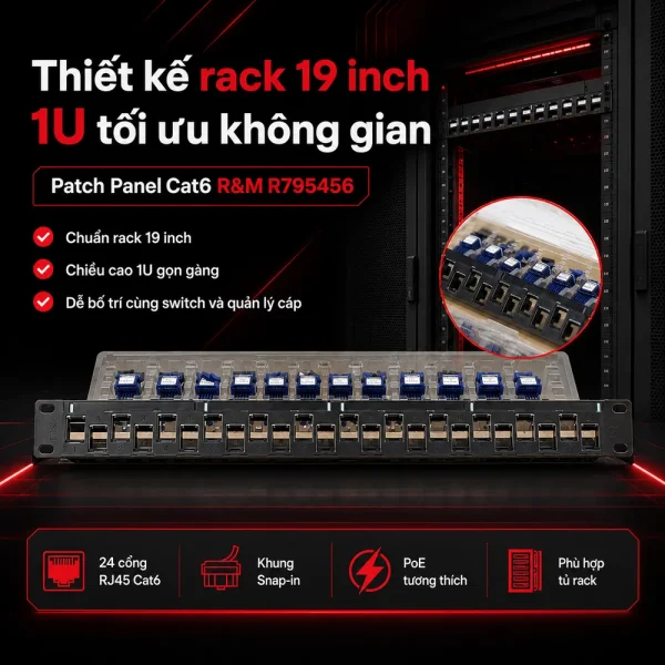 Patch panel Cat6 R&M R795456 24 cổng RJ45