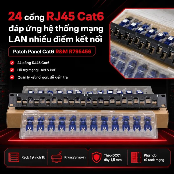 Patch panel Cat6 R&M R795456 24 cổng RJ45