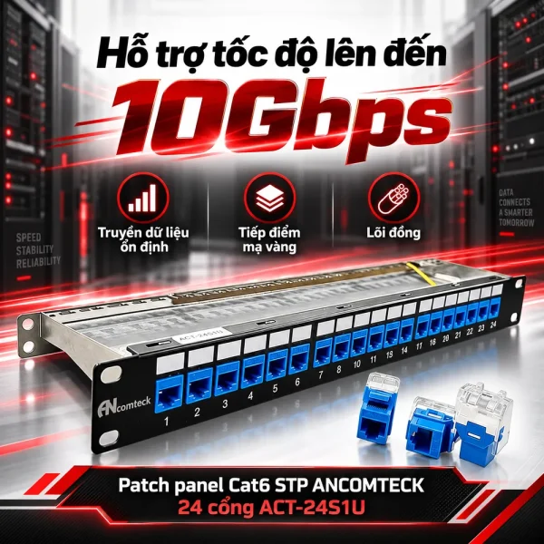 Patch panel Cat6 STP ANCOMTECK 24 cổng ACT-24S1U