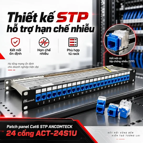 Patch panel Cat6 STP ANCOMTECK 24 cổng ACT-24S1U