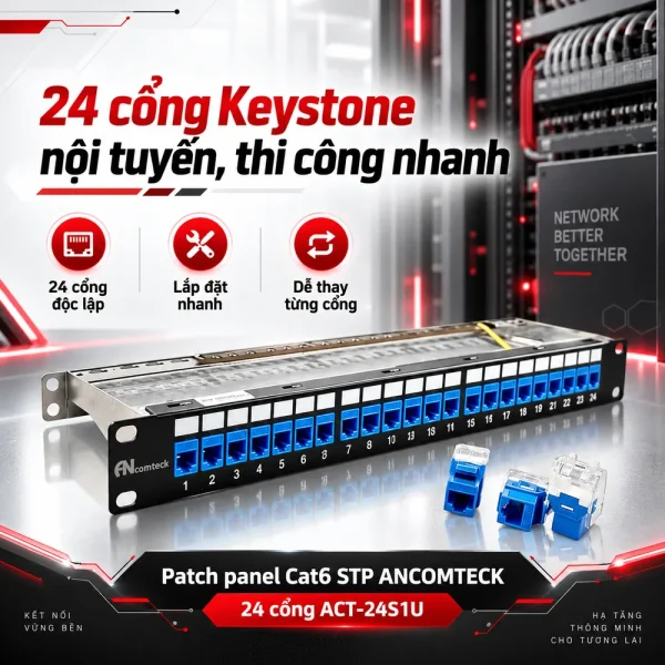 Patch panel Cat6 STP ANCOMTECK 24 cổng ACT-24S1U
