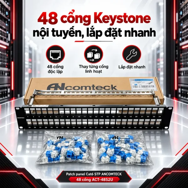 Patch panel Cat6 STP ANCOMTECK 48 cổng ACT-48S2U