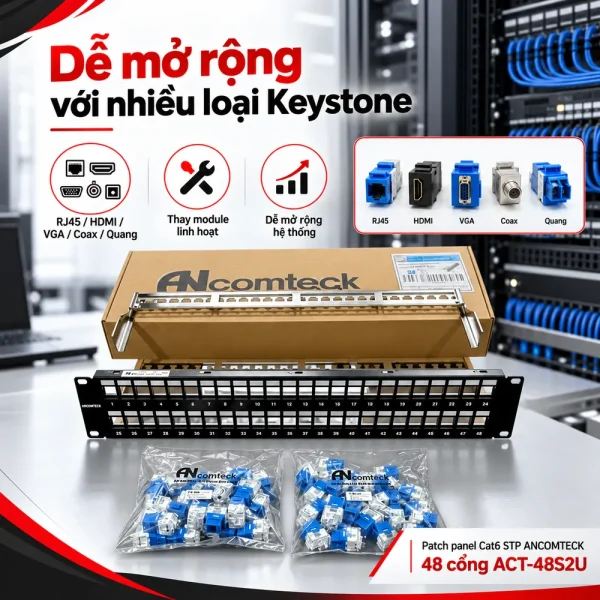 Patch panel Cat6 STP ANCOMTECK 48 cổng ACT-48S2U