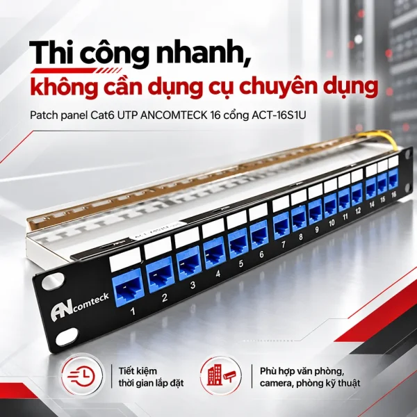 Patch panel Cat6 UTP ANCOMTECK 16 cổng ACT-16S1U