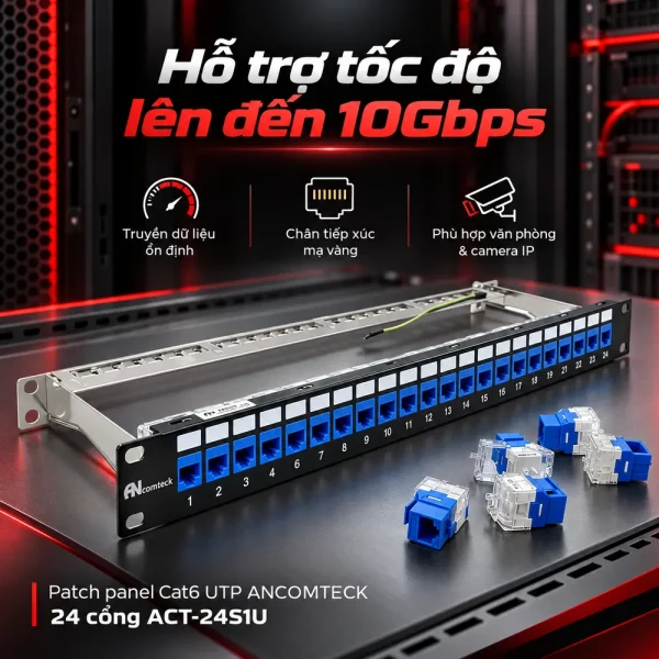 Patch panel Cat6 UTP ANCOMTECK 24 cổng ACT-24S1U