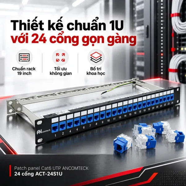 Patch panel Cat6 UTP ANCOMTECK 24 cổng ACT-24S1U
