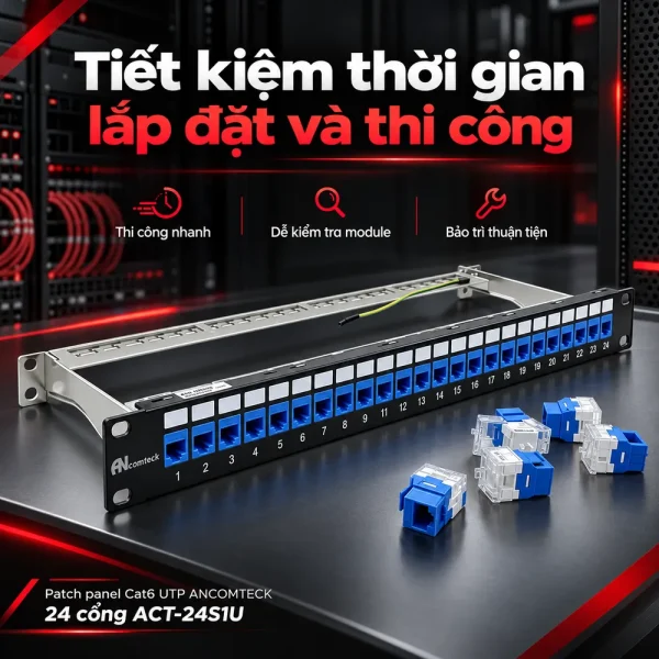 Patch panel Cat6 UTP ANCOMTECK 24 cổng ACT-24S1U