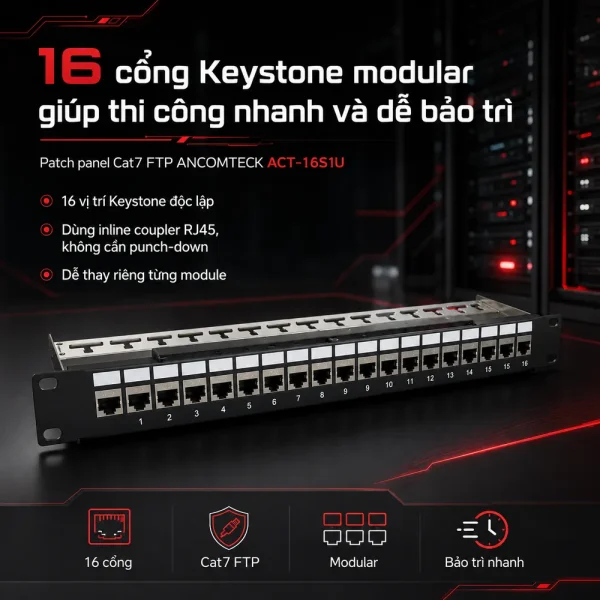 Patch panel Cat7 FTP ANCOMTECK 16 cổng ACT-16S1U