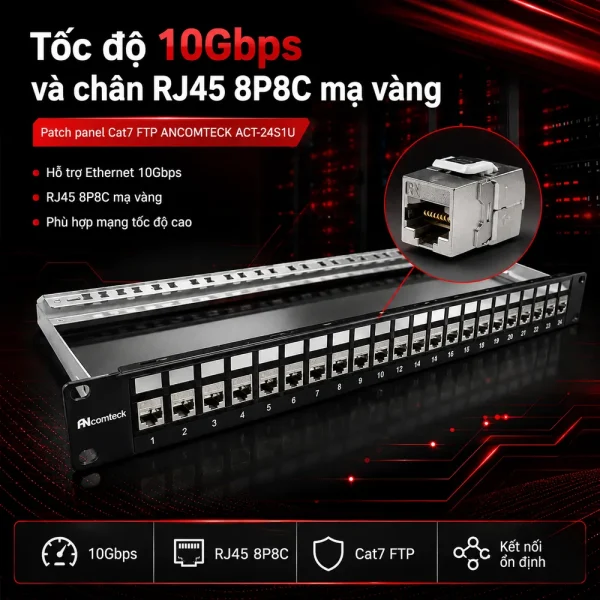 Patch panel Cat7 FTP ANCOMTECK 24 cổng ACT-24S1U